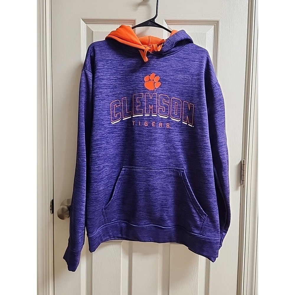 Clemson Tigers Pullover Hoodie Mens Medium Women Large Purple Orange Russell